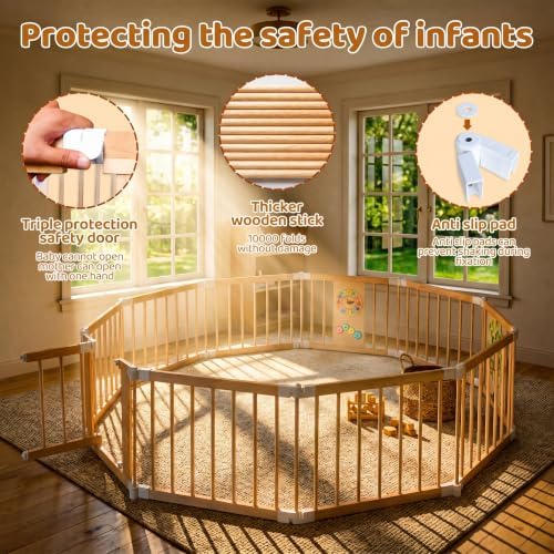 Extra Large Wooden Baby Playpen，Adjustable Play Yard for Babies and Toddlers, Baby Activity Center with Child Proof Lock, Easy to Assemble, Foldable Play Pen, 10 Panels - Image 6