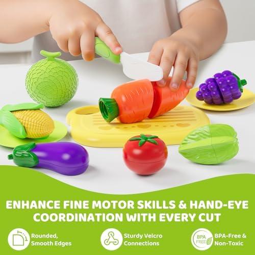 Color Sorting Play Food Set with Cutting Fruits&Felt Tree Mat - Image 2