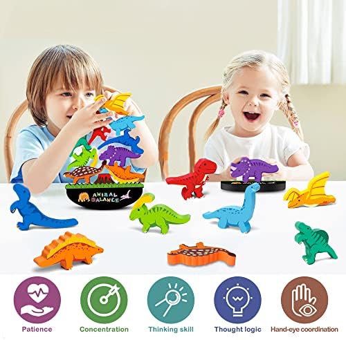 FFTROC Montessori Dinosaur Toys for 3 4 5 Year Old Boys Wooden Stacking - Image 2