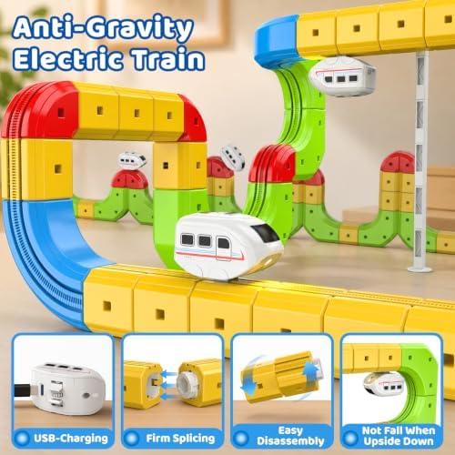 Electric Train Set for Kids Ages 4-8, 88 PCS DIY 3D Train Tracks Building Blocks, Kids' Electric Vehicles Race Car Toy, STEM Car Toys Birthday Gift for Boys Girls 3 4 5 6 7 8 9 Year Old - Image 2