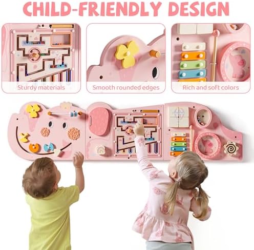 ROBUD Elephant Montessori Busy Board, Activity Wall Busy Board, Pink - Image 5