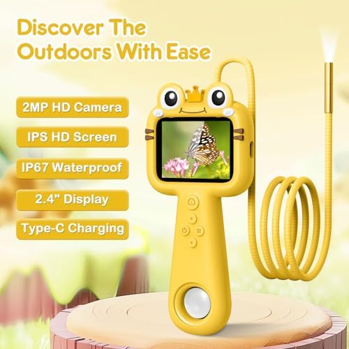 Toy Borescope Camera for Kids - STEM Science Educational Outdoor Toy for 4 5 6 7 8 9 10 Years Old Kids Birthday Gift, 2.4‘’ Kid Camera for Outdoor Adventures & Nature Discovery (Yellow) - Image 5