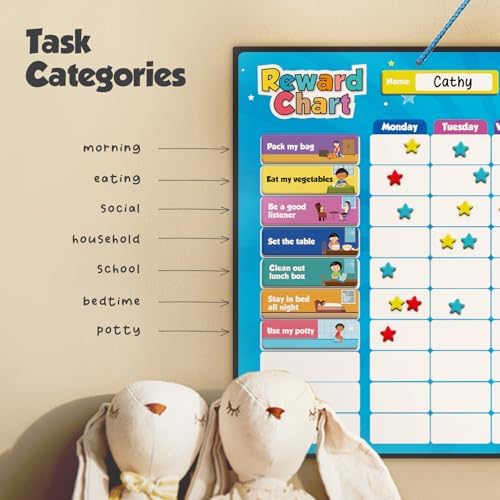 inamio Magnetic Kids Responsibility Reward Chart - Engaging 3D Stars & Chore Tasks - Behavior Chart for Home & School - Ideal for Ages 3-9, Multiple Kids - Image 6