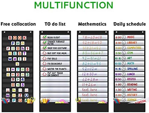 Daily Schedule Pocket Chart, 13+1 Scheduling Pocket Chart with18 Dry-Eraser Cards, Educational Charts for Classroom Office Home Preschool Activity (Black) - Image 3