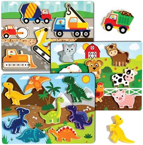Klevly Large 3 Pk Wooden Toddler Puzzles Ages 2-4 | Wooden Puzzles for Toddlers 1-3 | Montessori Toys for 2 Year Old | Toddler Toys Age 2-4 | Educational | STEM by Klevly
