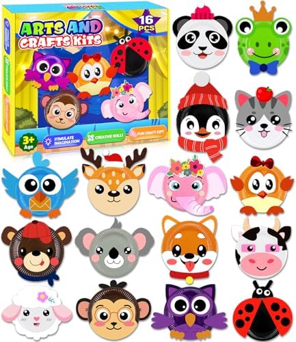 16 Pack Arts and Crafts for Kids Toddler DIY Animal Paper Plate Art Gifts by MDCGFOD