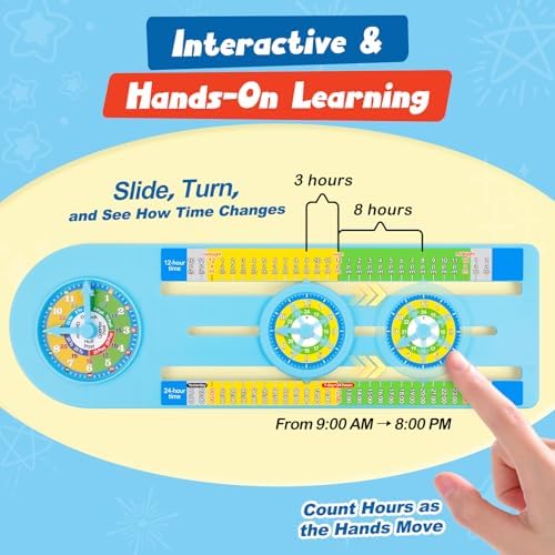 Broytain Teaching Clock with Dual Dials - 12/24 Hour Analog Clock for Kids Age 5–12, Math Manipulatives for Grade 1–2, Telling Time & Elapsed Time Learning Toy, Classroom & Homeschool Supplies - Image 5