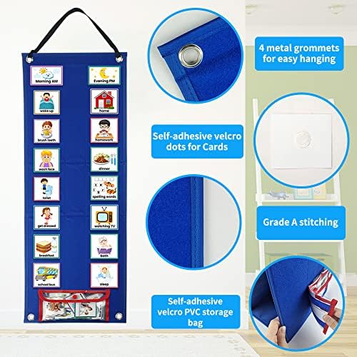 Mewise Visual Schedule Chart for Autism & ADHD Kids - 70 Routine Cards (Morning/Night/Outings) - Durable Felt Board with Storage Pocket - OT Approved Learning Tool for Home & School - Image 3