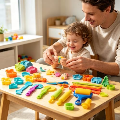 Kids Dough and Clay Play Tools – 25 Pcs Modeling Clay Accessories with Rolling Pin, Cutters & Extruder – Toddler Craft Kit for Preschool Learning and Creative Play - Image 3