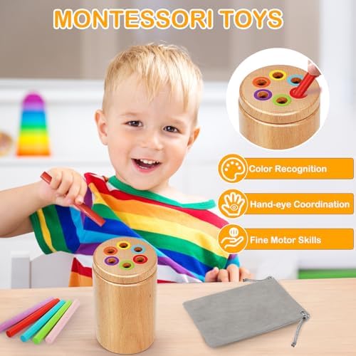 Montessori Toys for 1-3 Year Old, Travel Toys for Toddlers Wooden Color Sorting Stacking Toy for 18+ Month Old Boys Girls Learning Gift for 2-4 Year Old Kids Christmas Birthday Stocking Stuffers - Image 3