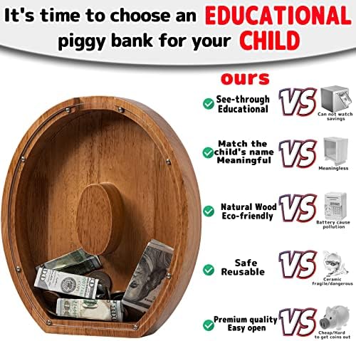 Piggy Bank for Kids Boys Girls, Wooden Large Letter Piggy Bank Alphabet Money Bank with Initial O, Coin Bank Fun Gifts for Birthday, Christmas, Festival, Baby Shower - Image 4