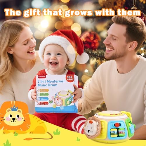 7-in-1 Activity Cube Drum Montessori Toys for Baby 18+ Months, Busy Toys for Toddlers with 9 Sensory Shape Blocks, Music & Light Educational Toys Christmas Birthday Gifts for Kids Boys Girls - Image 6