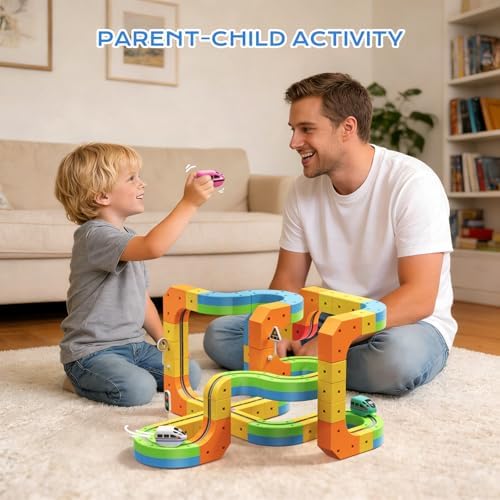 Electric Train Set,3D Infinity Flexible Tracks with Anti-Gravity 2 Cars for Kids Ages 3-8,DIY Race Track Block Building Toys,53pcs STEM Toy Train Birthday Gifts for Boys and Girls - Image 4