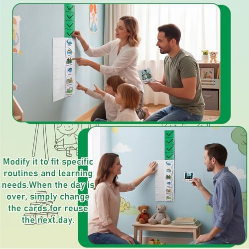 Gueevin 2 Pcs Kids Visual Schedule Routine Chart with 72 Picture Cards, Chore Chart Wall Planner ADHD Tools Bedtime Morning Daily Schedule Board for Kids Autism Downs Syndrome Dementia at Homeschool - Image 6