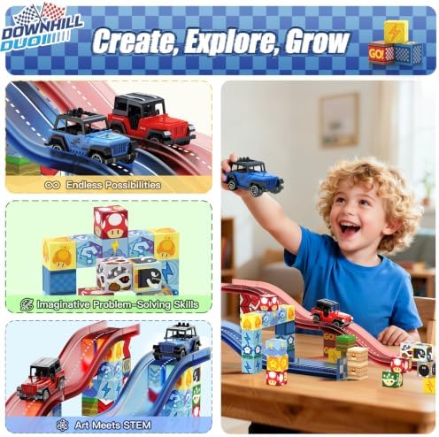 Magnetic Tiles Race Track Set, 52PCS STEM Educational - Image 2