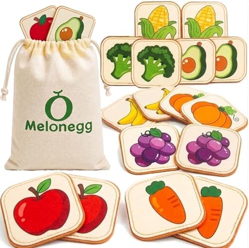 Felt Matching Game for Toddlers, Fruit Vegetable Montessori Toys Travel Toys for 1-3 Memory Flash Cards for 2 3 Year Old, Soft Safe Preschool Educational Gifts for Boys Girls by Melonegg