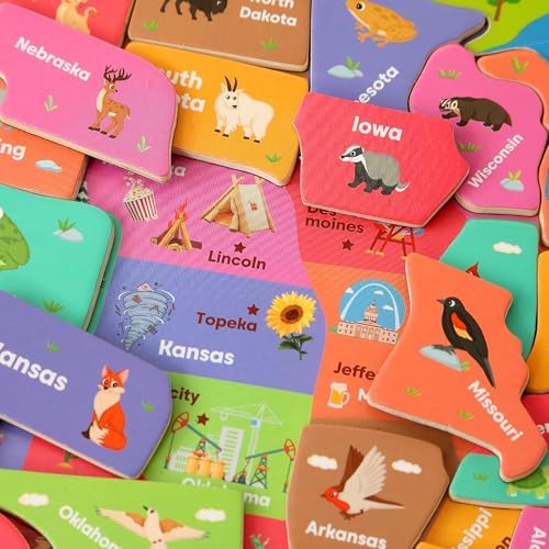 GRINNIE USA Map Puzzle for Toddlers 3 4 5 Years Old, Magnetic Wooden Jigsaw Learning Puzzle with Writing Board for Kids Age 4-6, Preschool Educational Toy Gift for Boys Girls Birthday Christmas - Image 5