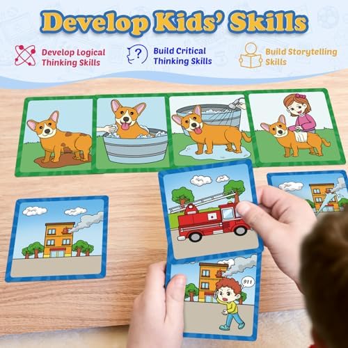 Kasfalci 4-Scene Sequence Board Game, Back to School Supplies, Sequencing Flash Cards, Speech Therapy Materials Sensory Toys for Kids with Autism, Preschool Learning Activity for Improve Storytelling - Image 4