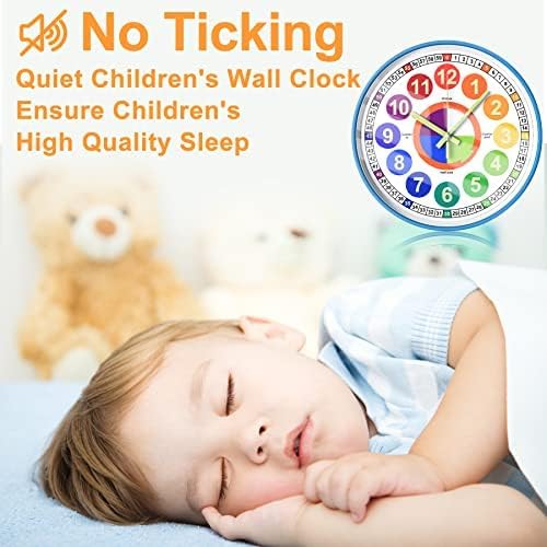 Learning Clock for Kids, Glow in The Dark Wall Clock for Bedroom, 12 Inch Silent Night Light Kids Wall Clock, Colorful Illuminated Telling Time Teaching Clock,Kids Room Decor - Image 4