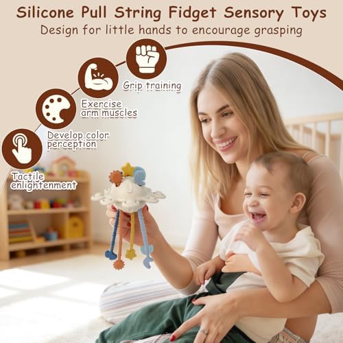 TYRY.HU Silicone Baby Sensory Montessori Toys,Silicone Pull String Fidget Toys for Babies 18 Months+, Travel Toy for Plane, Car, and Stroller, Early Educational Fine Motor Skills Toy for Toddlers - Image 4