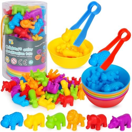 Counting Animals Montessori Toys, Color Sorting Learning Toys for Kids 3-5 by Skrtuan