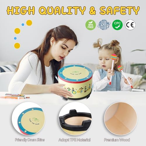 Musfunny Floor Tom Drum for Kids, Colorful Baby Toy with 2 Mallets - Image 2