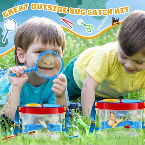 Soulchen 12 Set Bug Catcher Kit for Kids Educational Bug Catching Kit Including Insect Transfer Tweezers Magnifying Glasses Sticks Observation Cages Shoulder Straps, Summer Outdoor Toys - Image 5