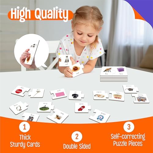 Rhyming Puzzles, 26 Groups Rhyming Word Cards Phonics Matching Game Self-Correcting Puzzle Early Childhood Learning Card for Kindergarten Preschool - Image 4