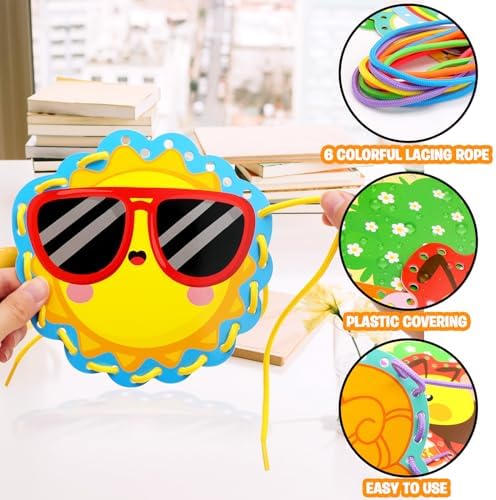 Springtime Lacing Cards for Kids 12 Packs Sewing Kits Rainbow Flower Butterfly Cardboard Sewing Cards Lacing Games for Developing Imagination School Learning Activity Supplies Spring Decorations - Image 6