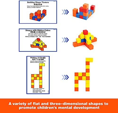 YHZAN Wooden Cube Building Blocks for Kids with Challenge Cards Shape Puzzle Math Material Assorted Colors for Preschool Classroom Supplies for Teachers Elementary Stem Toy - Image 3