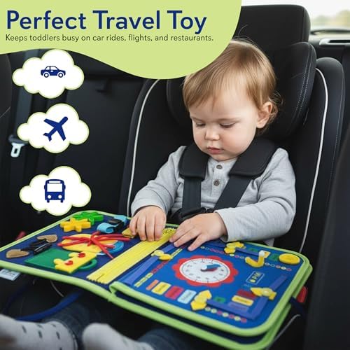 Montessori Busy Book for Toddlers 1-3 – Busy Book for 1 Year Old, Sensory Busy Board with Zipper, Buckle, Velcro & Lacing, Fine Motor Skills, Hand-Eye Coordination, Travel Toy, Gift for Boys Girls - Image 5