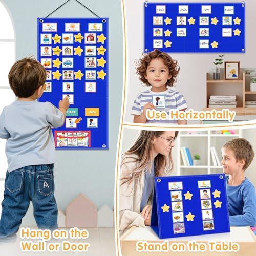 ALSLEA Large Visual Schedule for Kids with Autism Chore Chart for Kids Daily Routine Chart Autism Learning Materials Toddler Planning Board Visual Schedule for Classroom, Home with 124 Cards (Blue) - Image 3