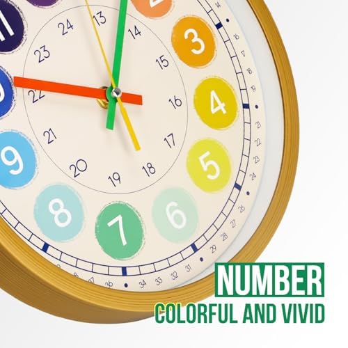 Kids Wall Clock Telling Time Silent Non-Ticking Learning Clock Colorful Teaching Wall Clocks Round Plastic Analog Educational Decor Clock for Classroom, Playroom, Bedroom (EDU3-Wood, 10 inch) - Image 6