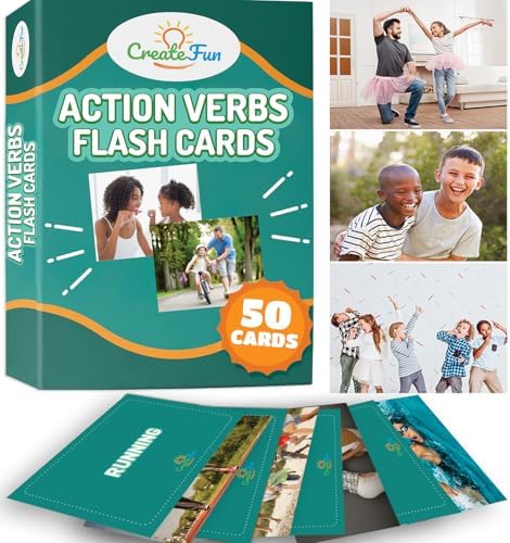 CreateFun 50 Action Verbs Flash Cards for Speech Therapy & ESL Vocabulary by CreateFun