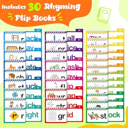 30 Read and Rhyme Flip Books,Word Family Build Book,Learn to Read Phonics Flash Cards,Sight Words Flash Cards Kindergarten Classroom Homeschool Learning Book,Phonics Flashcards,Reading Games - Image 3