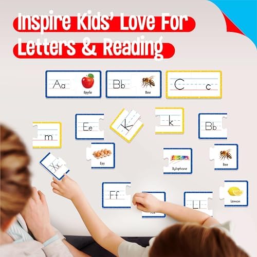 Alphabet Puzzle Cards, 26 PCS Double-Sided Puzzle Cards Alphabet Uppercase & Lowercase Matching Game Self Correcting Puzzles Learn Letter & Case Recognition ABC Learning for Kindergarten Preschool - Image 5