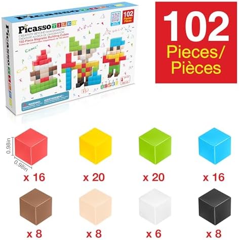 PicassoTiles 102pcs Pixel Magnetic Puzzle Cube 1” Pixel Mix & Match Toys with Ideabook STEM Education Learning Building Block Magnets Construction ToySet Stacking Creative Kit for Kids Age 3+ PMC102 - Image 3