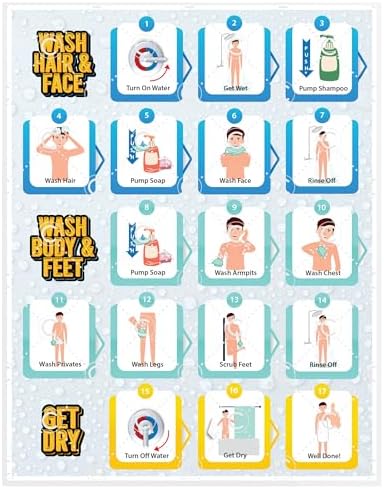 Shower Chart for Kids – Step-by-Step Visual Guide, 9x12 Inch Laminated Self-Care Chart for Children with Special Needs and Autism, Promotes Independent Hygiene Routine (English) by Buildingconfidencethroughdailyroutines