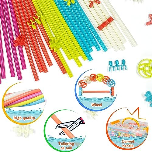 Ggiibro Straw Constructor STEM Building Toys Macaron 600Pcs Interlocking Gear Toy Sets for Kindergarten Classroom, Engineering Thin Tube Blocks for 3 4 5 6 7 Years Kids Toy for Boys and Girls Gift - Image 3