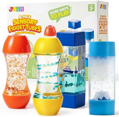 JOYIN 4-Pack Mini-World Fidget Tubes for Kids, Sensory Toys for Kids with Autism, Stress Relief Sensory Tubes, Preschool Toys for Kid, Toy for Autistic Kids 3-5, Birthday Gifts for Boys & Girls by JOYIN