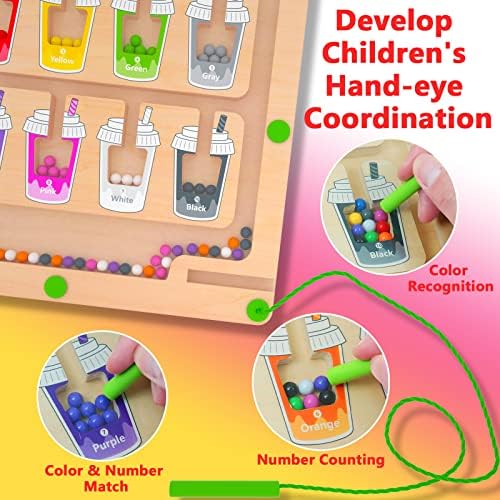 MTYOKILN Magnetic Color and Number Maze, Montessori Wooden Magnet Puzzle Game Board for Toddlers, Learning & Education Toys for Preschoolers, Fine Motor Skills Toys for Boys Girls 3-5 Years Old - Image 5