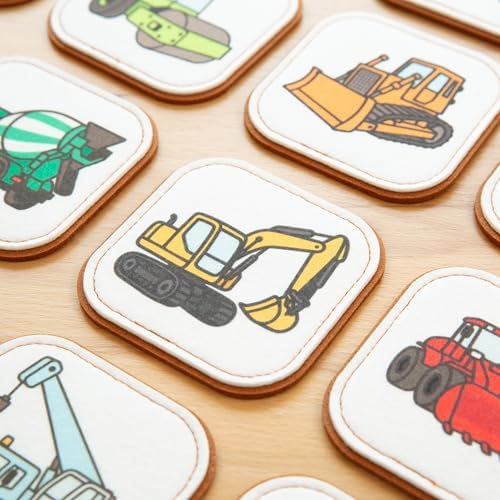 Felt Construction Matching Game for Toddlers – Truck Memory Game & Flash Cards – Soft and Safe for Ages 1+ – Montessori Preschool Learning Activity – Educational Construction Toy for Boys & Girls - Image 3