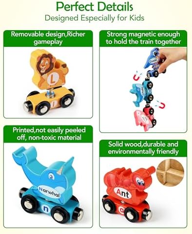Vanmor Wooden Alphabet Train Set for Toddlers 3-5, Magnetic Animal ABC Train with Uppercase & Lowercase Letter Matching, Montessori Phonics Learning Toy for Preschool & Kindergarten Boys Girls - Image 5