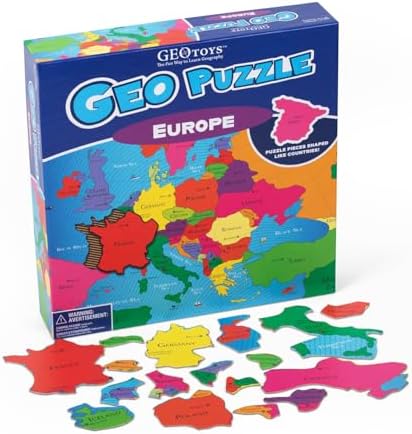 GeoPuzzle Europe Jigsaw Puzzles, 58 Pc Map Puzzle for Kids Ages 6 and Up by Geotoys