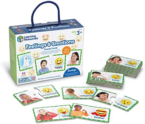 Learning Resources Feelings & Emotions Puzzle Cards - SEL, Emotional Regulation Tools for Kids, Toddlers Calming Corners, Montessori Essentials, Matching Games, Flash Cards, Homeschool, Preschool by LearningResources