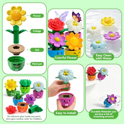 Montessori Flower Garden Building Toy for Girls & Boys, Toddler Gardening Set with 5 Shape & Number Flowers, Preschool Learning Matching & Stacking Game, Sensory Toys Gifts for 1 2 3 Year Old - Image 4
