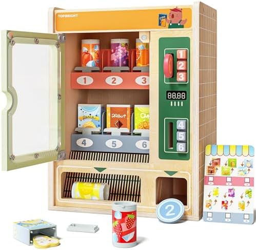 TOP BRIGHT Wooden Vending Machine Set with Snacks, Pretend Play Ages 3+ by TOPBRIGHT