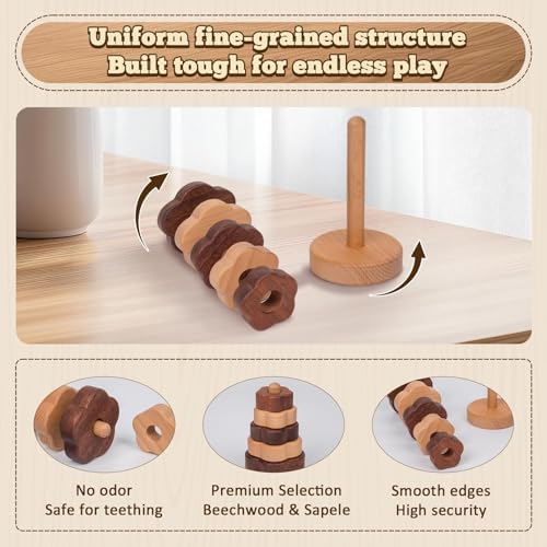 Adena Montessori Wooden Stacking Toy, Flower, 12m+ - Image 4