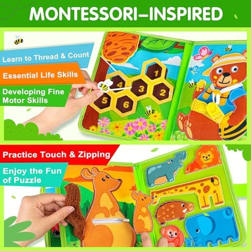Quanquer Animal Busy Book for Toddlers 1-3 - Montessori Toys for 1 Year Old Boys and Girls, Educational Travel Toy for Airplane Car, Christmas Birthday Gifts for Toddlers - Image 5