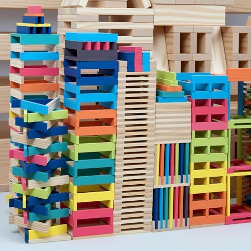 Premium 300 Pcs Rainbow Wooden Building Planks Kit, Open-Ended Creative Building Blocks Set for Kids Ages 3-12,Colorful Pine STEM Construction Toys - Educational Sorting & Patterning Gift (4.65 in) - Image 4